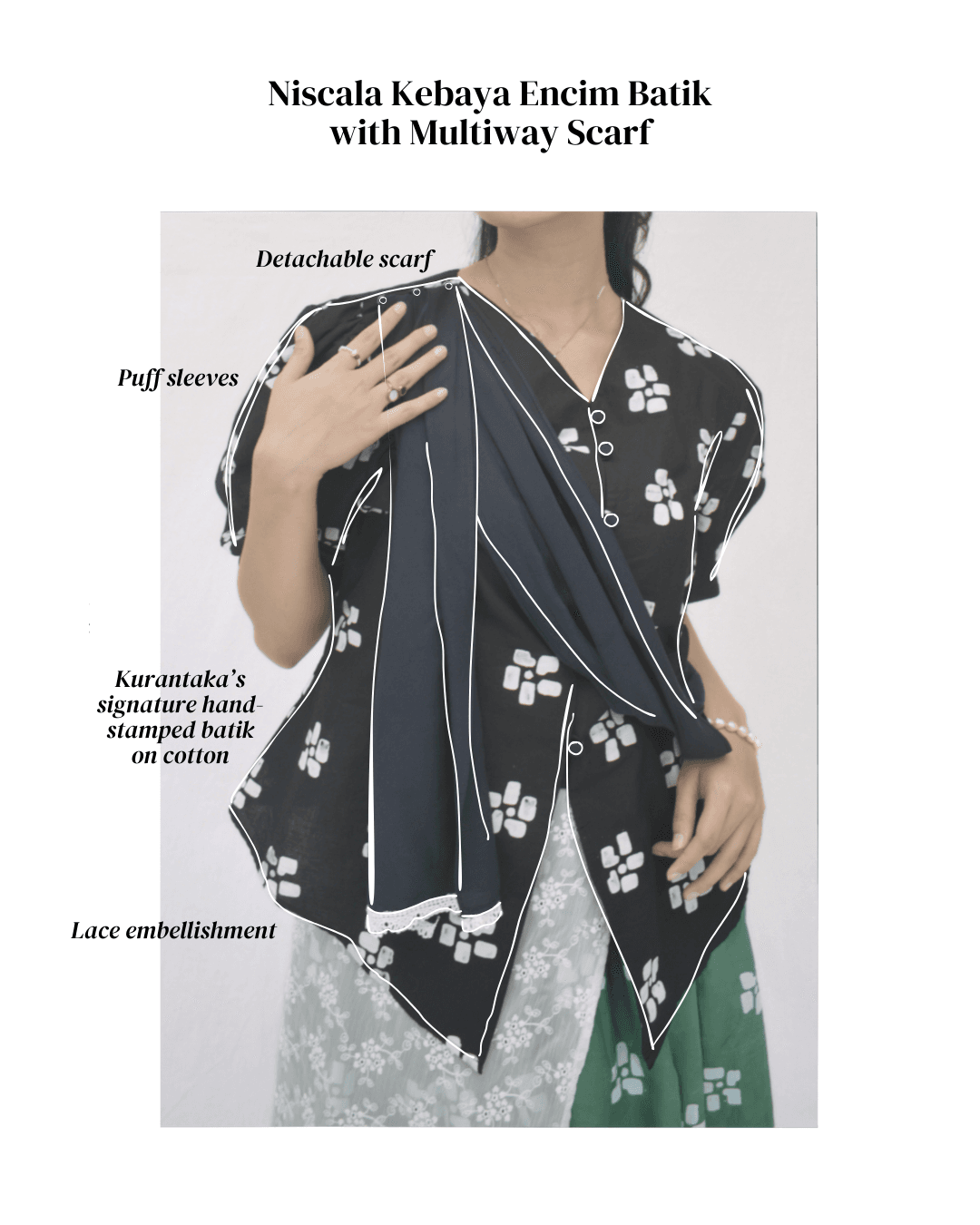 Niscala Kebaya Encim Batik with Multiway Scarf - Image 7