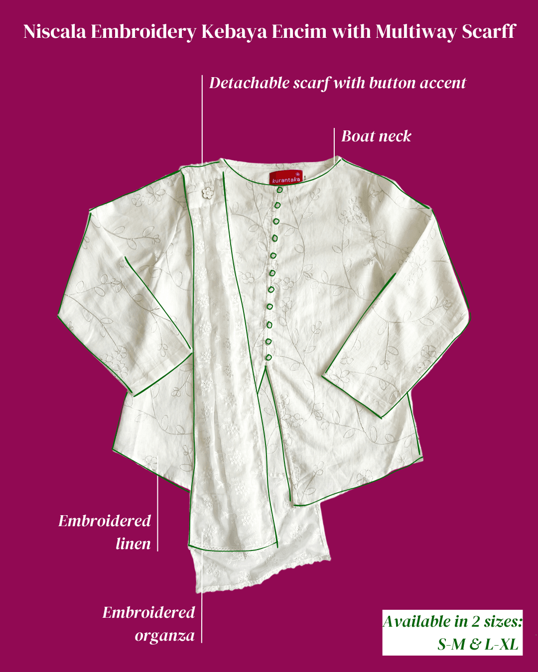 Niscala Embroidery Kebaya Encim with Multiway Scarf - Image 7